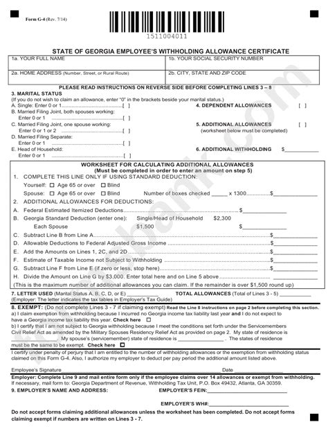 g-4 georgia tax form