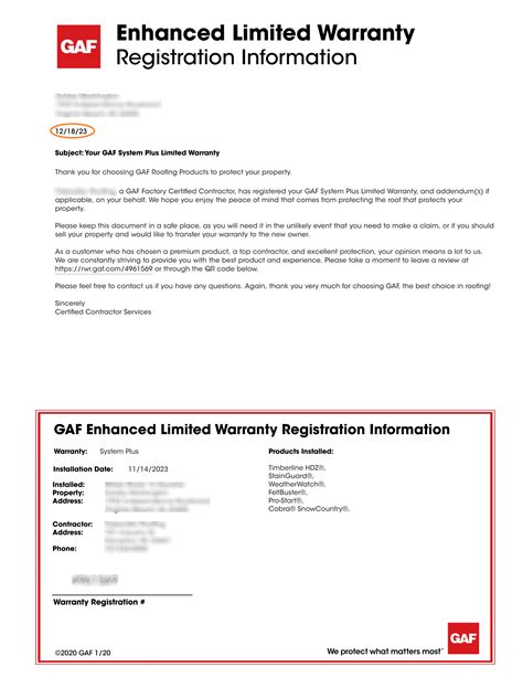 Gaf Warranty Sample