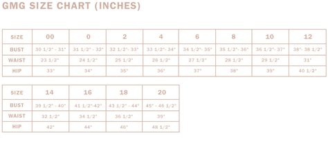 Gal Meets Glam Size Chart