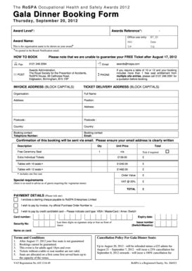 gala dinner booking form template