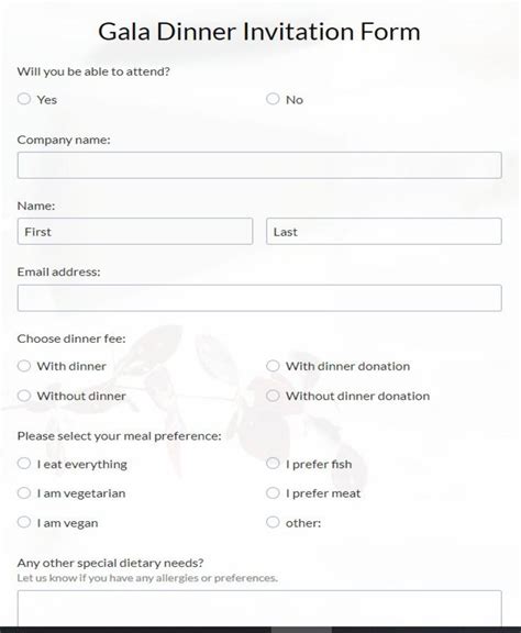 gala dinner registration form template