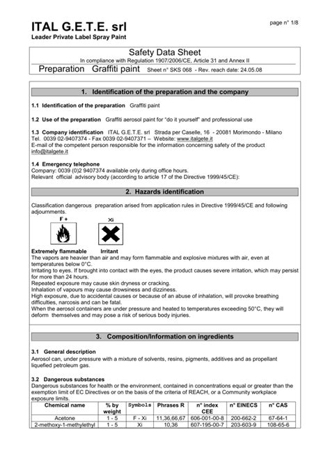 Galaxy Spray Paint Safety Data Sheet