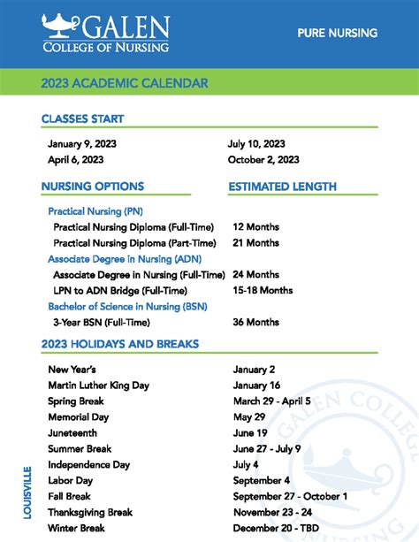 galen nursing schedule