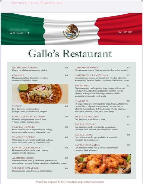 Gallo Restaurant Menu