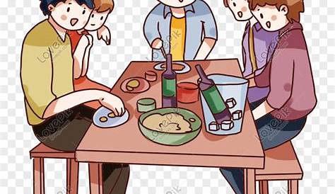 Gambar Kartun Keluarga Bahagia Sedang Sarapan Di Atas Meja, Makanan