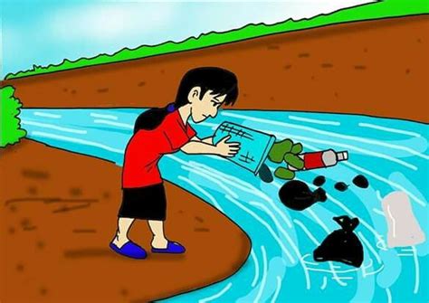 gambar anak membuang sampah di sungai