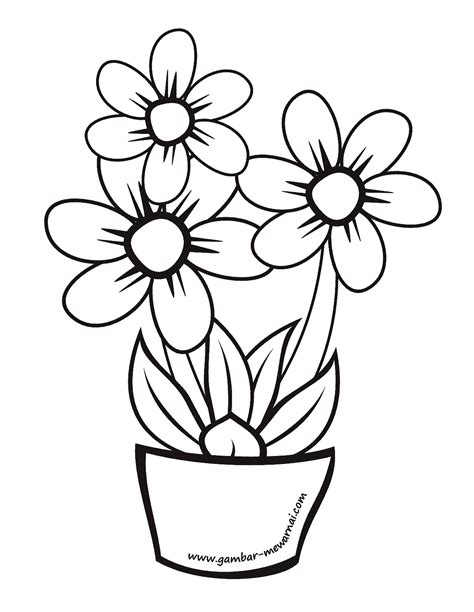 gambar vas bunga hitam putih untuk diwarnai