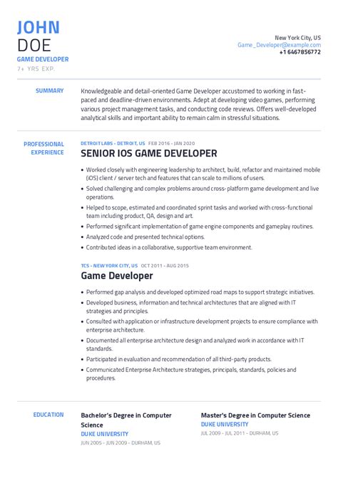 Unity Game Developer Resume Example VR , Emortal Sports