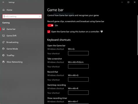 Game Bar Settings Windows 10