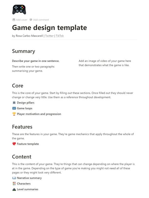 game design document template