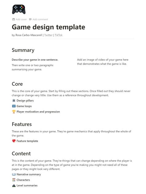 game design document template google docs