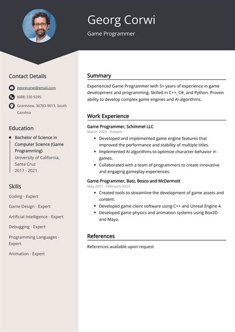 game programmer resume examples