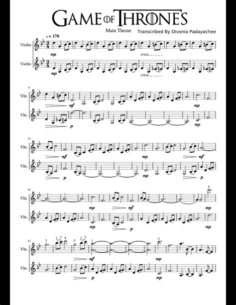Game of Thrones theme for Accordion Sheet music for Accordion (Solo)