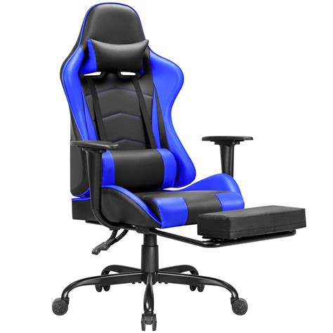 gaming chair with footrest blue
