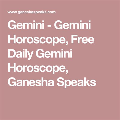 ganesha speaks gemini daily horoscope