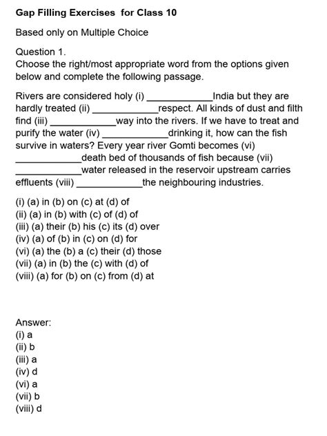 Gap Filling Paragraph Exercises With Answers Pdf