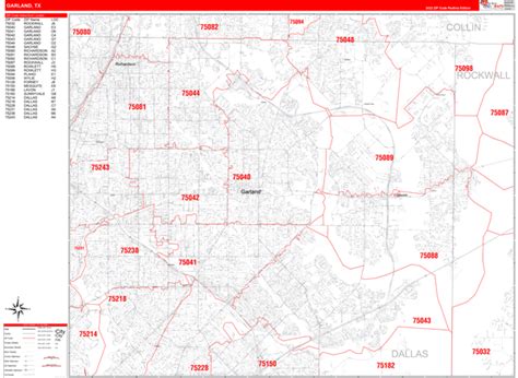 Garland Texas Zip Code Wall Map (Red Line Style) by MarketMAPS