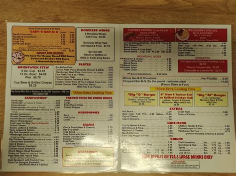 Menu at Gary's BarBCue, China Grove, 620 US29