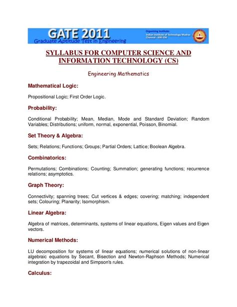Gate Computer Science Engineering Syllabus