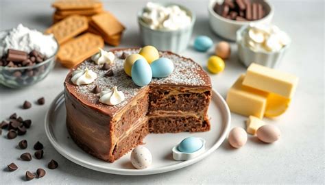 Gâteau de Pâques glacé avec des symboles de Pâques