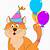 gatto matto con palloncini e il cappello di compleanno