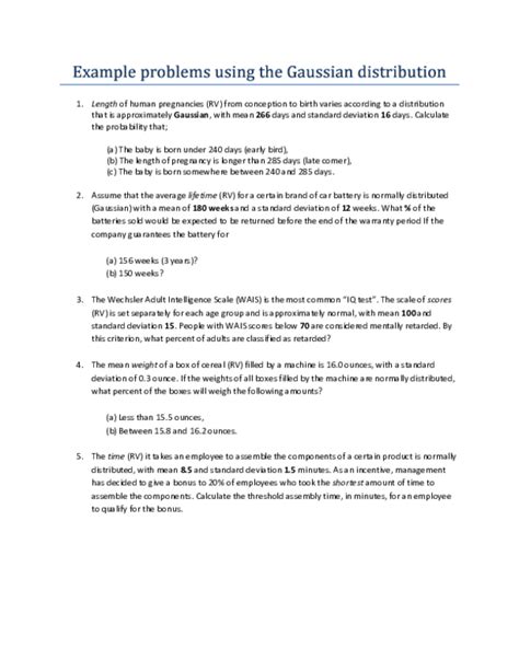 gaussian distribution example problems