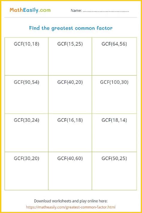 5 Ways GCF Worksheet