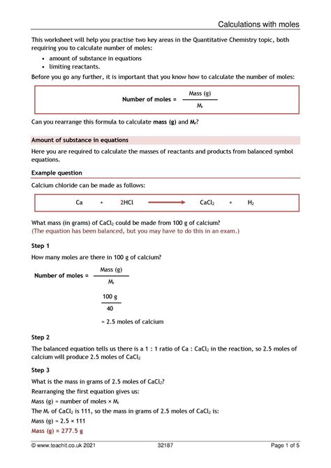 gcse chemistry moles questions and answers