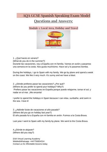 gcse spanish general conversation questions and answers quizlet