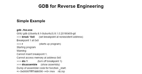 Gdb Reverse Engineering Cheat Sheet