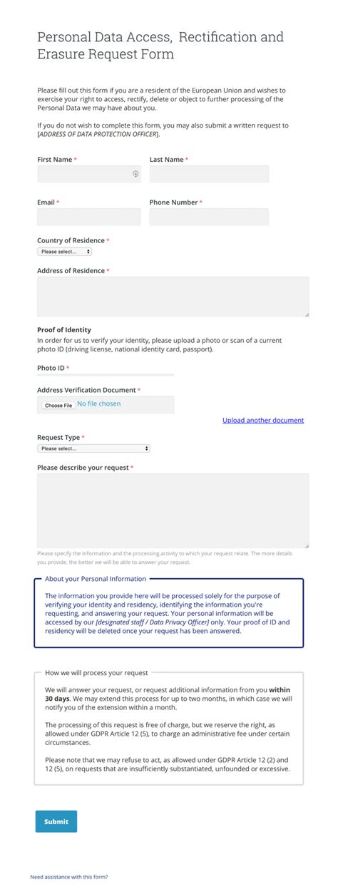 Gdpr Delete Data Request Template