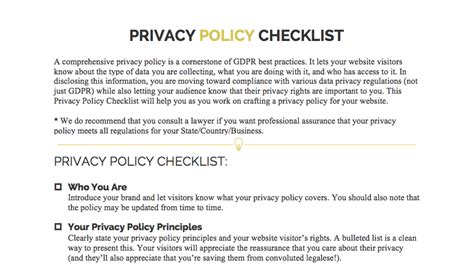 gdpr privacy policy checklist