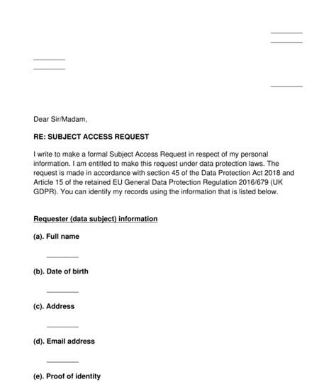 Gdpr Subject Access Request Template