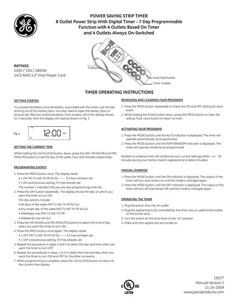 Ge Power Saving Strip Timer Instructions