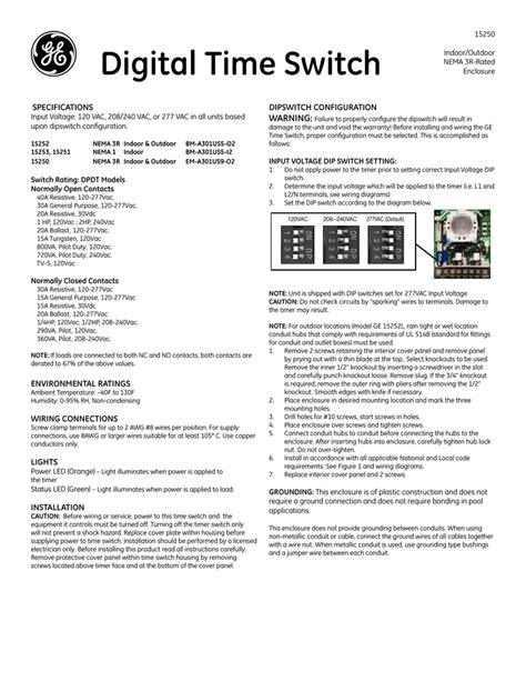 Ge Timer Switch Instructions