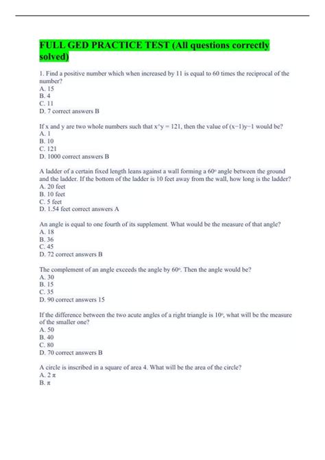 Ged Practice Questions