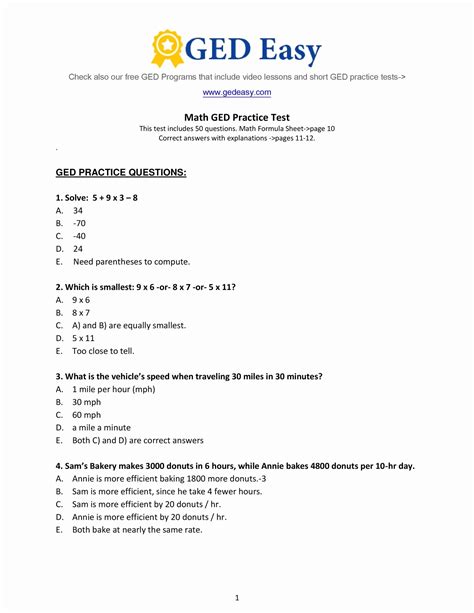 Ged Practice Test Questions Printable