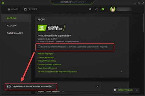 geforce experimental features don't enable