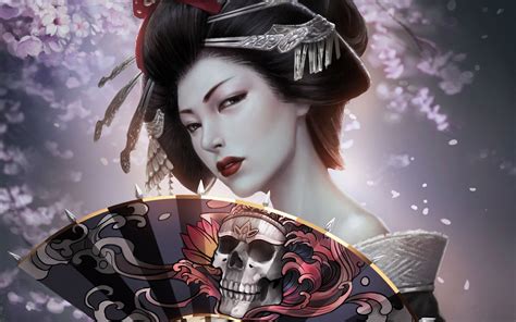 geisha wallpaper skull