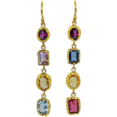 Gem Dangle Gold Earrings