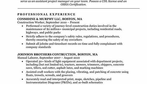 General Construction Worker Resume 20 In 2020 Job
