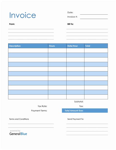General invoice hourly service Templates at