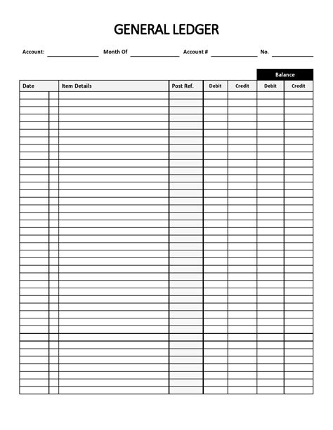 General Ledger Template Printable: An Essential Tool For Small Business