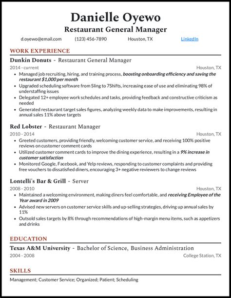 Restaurant Manager Resume Template 10+ Free Word, PDF