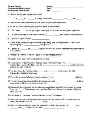 general biology photosynthesis worksheet south sevier high school