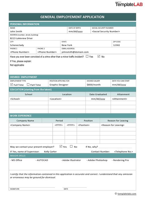 general employment application form template