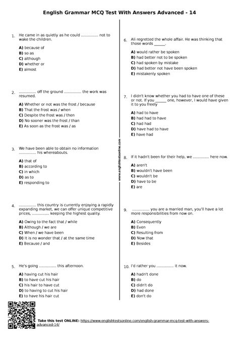 general english multiple choice questions and answers pdf class 12