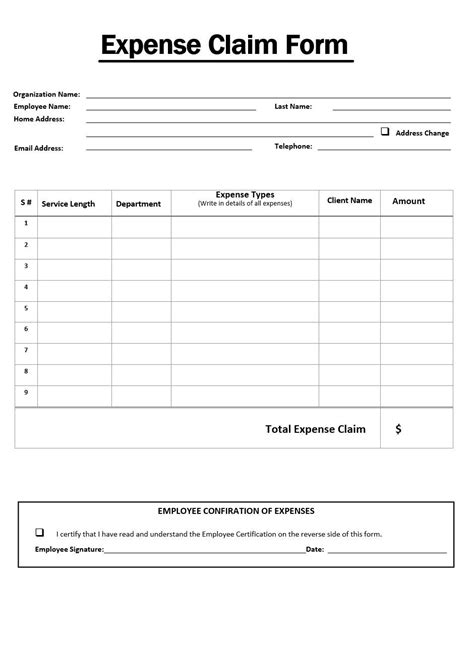 general expense claim form template