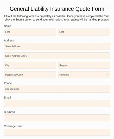 general insurance liability form template