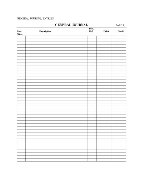 general journal entry form template